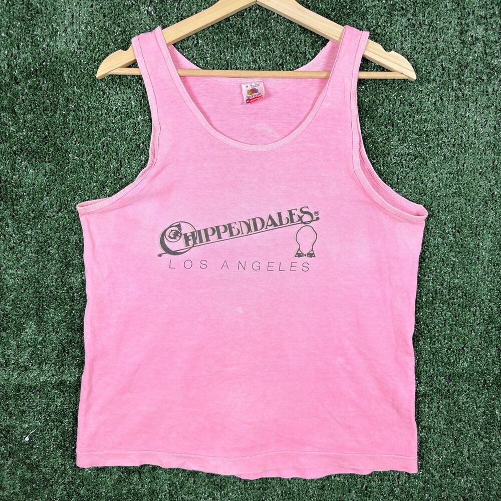 Vintage The Chippendales Los Angeles Tank Top Size M Pink USA Exotic CLUB RARE